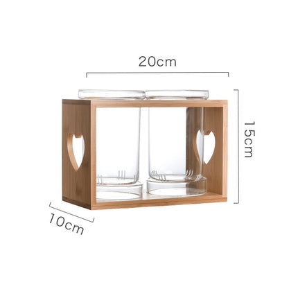 Wooden Utensil Holder ❤️ – 2 Glass Pots, Heart Design