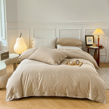 Washed Cotton Bedding Set | Button Duvet Cover 4 Piece
