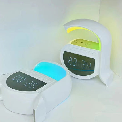 Multifunction Wireless Charging Station – Bluetooth Speaker, Alarm Clock & Ambience Light
