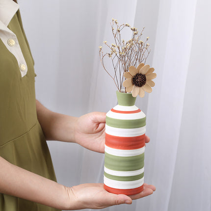 Geometric Line Ceramic Vase | Modern Striped Decorative Vase