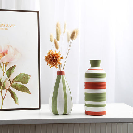Geometric Line Ceramic Vase | Modern Striped Decorative Vase