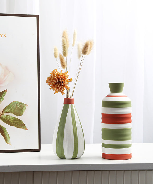 Geometric Line Ceramic Vase | Modern Striped Decorative Vase