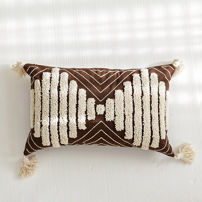 Moroccan Boho Cushion Cover | Embroidered Brown Beige