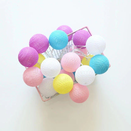 Cotton Ball String Lights – Colourful Festival Decoration (Battery or USB) | Ikeame