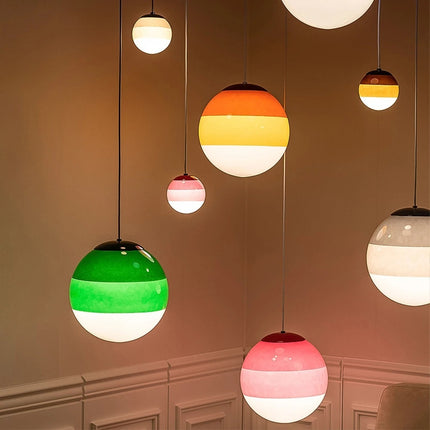 Nordic Minimalist Glass Sphere Pendant Light – Colourful Gradient Chandelier