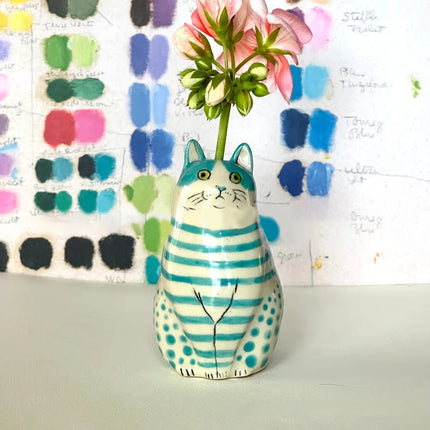 Mini Cat Vase – Stripes & Dots Resin Cute Décor