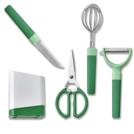 Kitchen Gadget 5-Piece Set – Stainless Steel & High-Quality Plastic | Includes Peeler, Whisk, Scissors, Knife & Utensils Pot