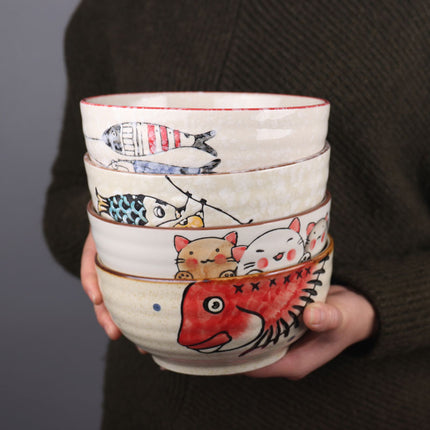 Japanese Underglaze Hand-painted Ceramic Ramen Bowl