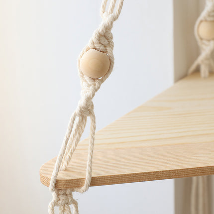 Macrame Hanging Shelf Boho Wall Decor Wooden Shelf