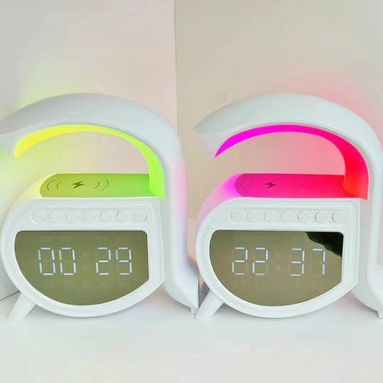 Multifunction Wireless Charging Station – Bluetooth Speaker, Alarm Clock & Ambience Light