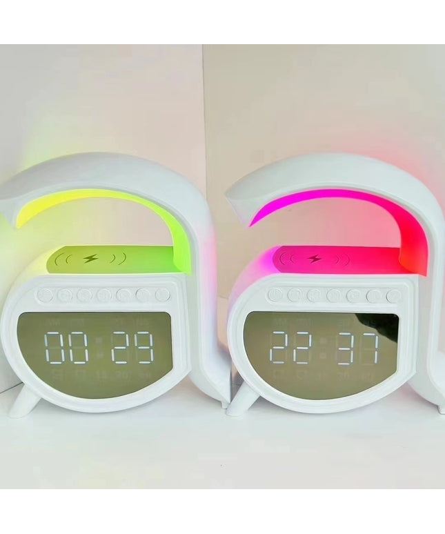Multifunction Wireless Charging Station – Bluetooth Speaker, Alarm Clock & Ambience Light