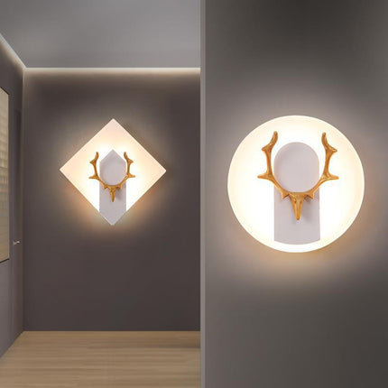Acrylic Antlers LED Wall Light – Circle or Square Modern Decorative Lamp