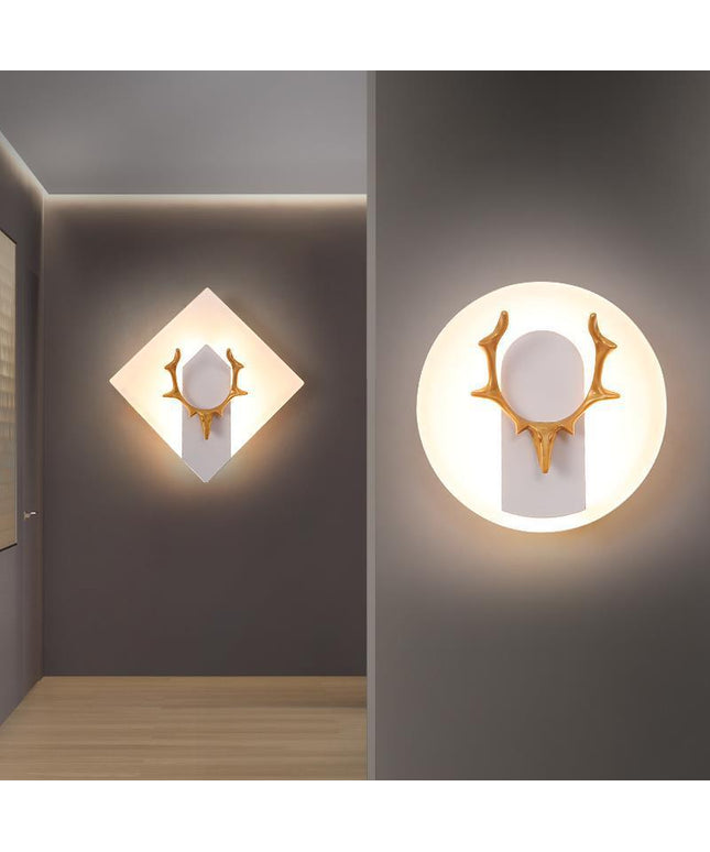 Acrylic Antlers LED Wall Light – Circle or Square Modern Decorative Lamp