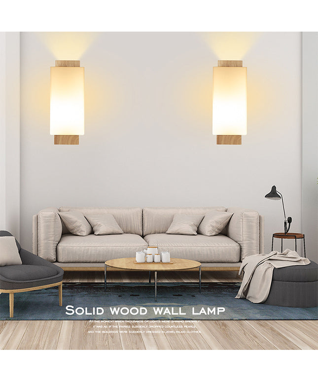 Nordic Wood & Glass Wall Light – Modern Minimalist Lamp
