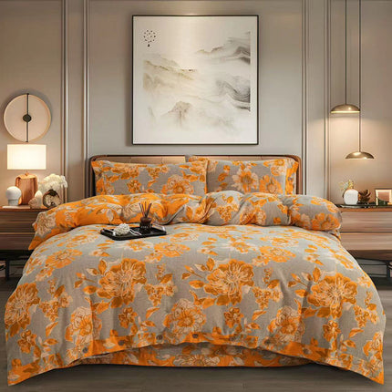 Cotton Floral Bedding Set | Jacquard 4 Piece Duvet Cover