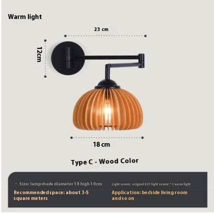 Japanese-Style Folding Wooden Wall Lamp – Retro Retractable Long Arm Light (Wood / Walnut, 3 Types)