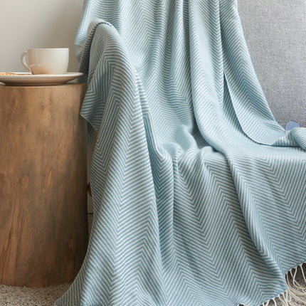 Nordic Style Herringbone Pattern Blanket with Tassel Detail