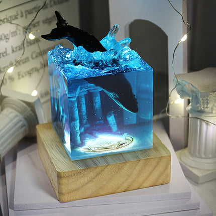 Ocean Whale USB Night Lamp – Handmade Resin Decorative Light | Ikeame