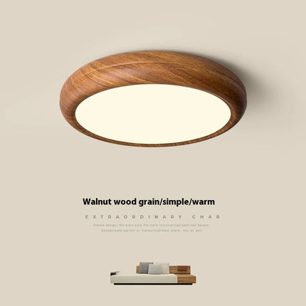 Circular Walnut Wooden LED Ceiling Light – Modern Minimalist Lamp