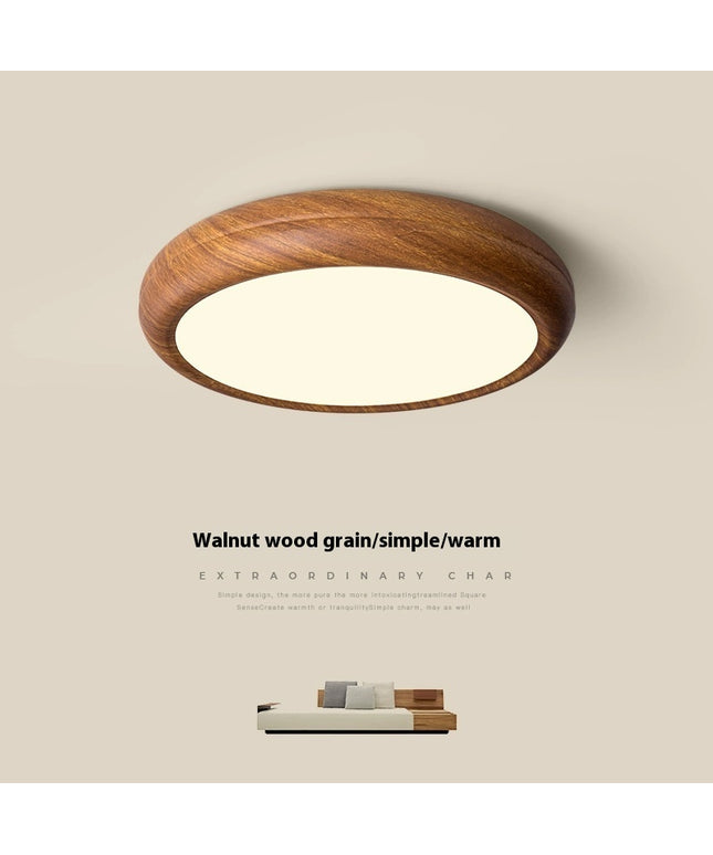 Circular Walnut Wooden LED Ceiling Light – Modern Minimalist Lamp