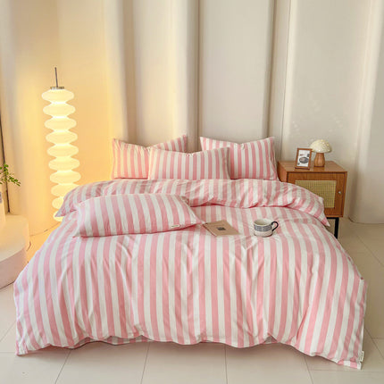 Korean Plaid Bedding Set | Washed Cotton Duvet Cover