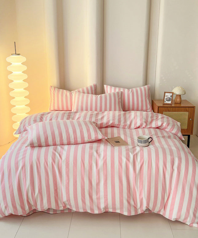 Korean Plaid Bedding Set | Washed Cotton Duvet Cover
