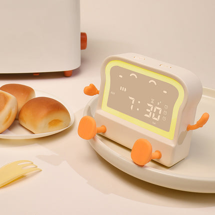 Creative Toast LED Alarm Clock & Night Lamp – 6-Colour Display (White or Brown)