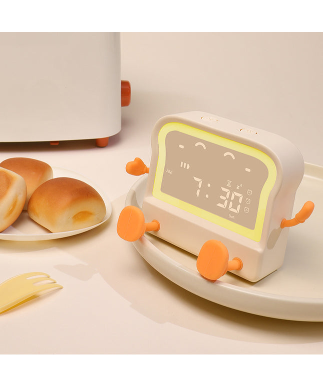 Creative Toast LED Alarm Clock & Night Lamp – 6-Colour Display (White or Brown)