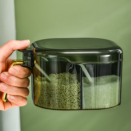 4-Compartment Spice Jar 🧂 – With Lid & Spoons, Multiple Colours
