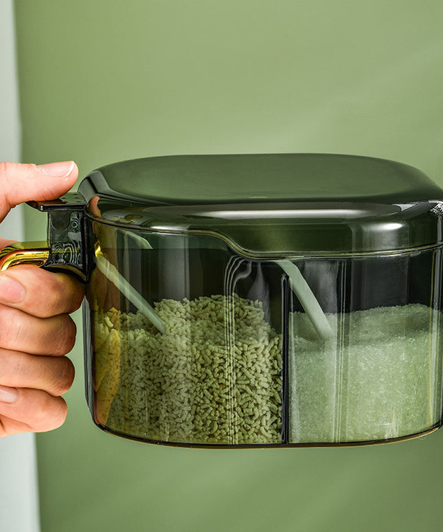 4-Compartment Spice Jar 🧂 – With Lid & Spoons, Multiple Colours