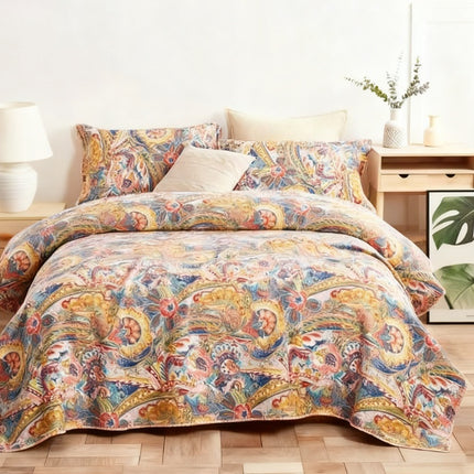 Quilted Cotton Bedspread | Floral Paisley Coverlet Set