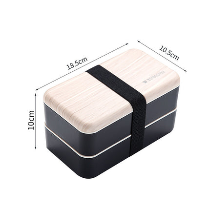 Double Layer Lunch Box 🍱 – White or Black with Wood Effect Lid
