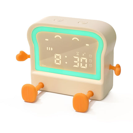 Creative Toast LED Alarm Clock & Night Lamp – 6-Colour Display (White or Brown)