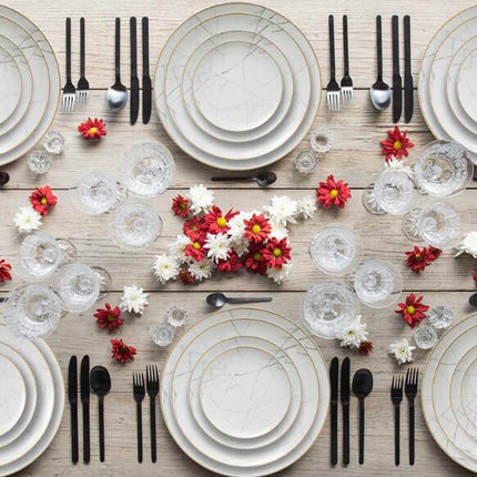 Nordic Minimalist Gold Edge Bone China Dinner Plate White Marble Pattern