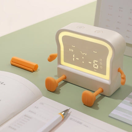Creative Toast LED Alarm Clock & Night Lamp – 6-Colour Display (White or Brown)