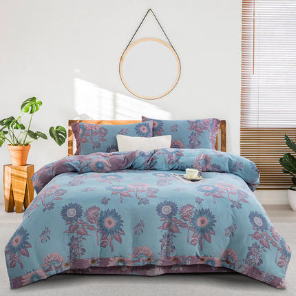 Cotton Floral Bedding Set | Jacquard 4 Piece Duvet Cover