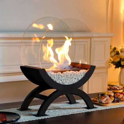 Modern Desktop Fireplace – Black Arch Semi-Circle | Ikeame