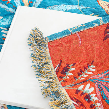 Reversible Cotton Summer Blanket | Blue Floral Throw