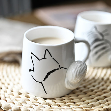 3D Animal Tail Mug (Dog/Cat/Rabbit) | Cartoon Ceramic Coffee Cup