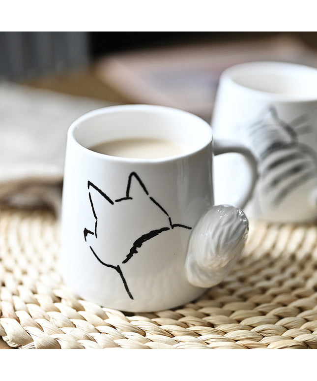 3D Animal Tail Mug (Dog/Cat/Rabbit) | Cartoon Ceramic Coffee Cup