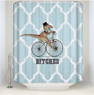 Dino Ride B!*ches Waterproof Shower Curtain 🦖🚲