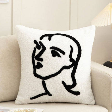 Abstract Face Cushion Cover | Embroidered Plush Sofa Cushion