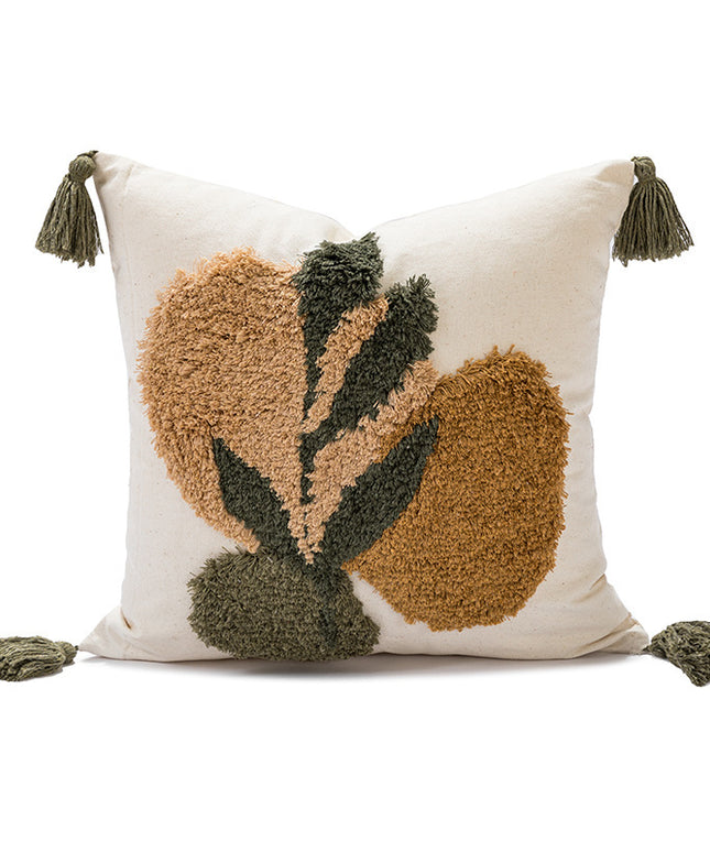 Embroidered Leaf Cushion Covers with Tassels