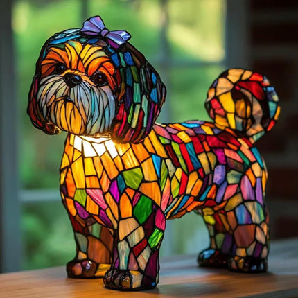 Art Animal Resin LED Table Lamp – Stained Glass Style Cats & Dogs