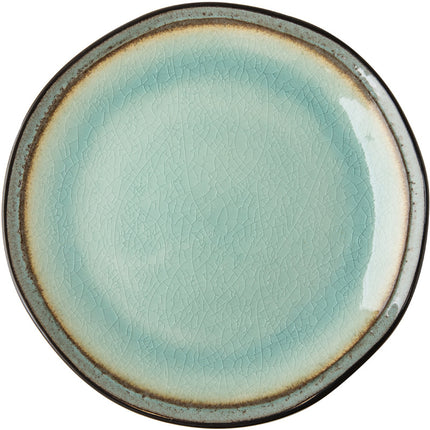 Vintage Ceramic Plate 🌊 – Blue-Green Ice-Cracked Glaze