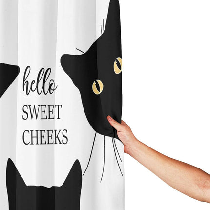 Black Cat Shower Curtain Waterproof Polyester Fabric Design With Text