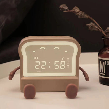 Creative Toast LED Alarm Clock & Night Lamp – 6-Colour Display (White or Brown)