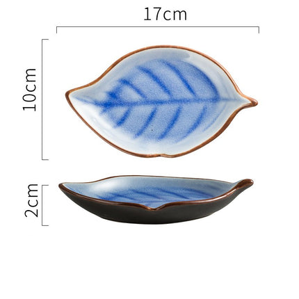 Creative Ice Cracked Ceramic Plate With Leaves Simple